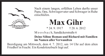 Traueranzeige von Max Gihr von Der Bote