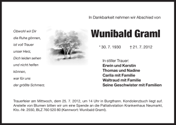 Traueranzeige von Wunibald Graml von Der Bote