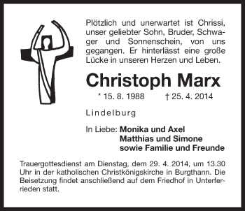 Traueranzeige von Christoph Marx von Der Bote