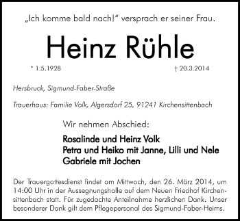 Traueranzeige von Heinz Rühle von N-Land