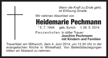 Traueranzeige von Heidemarie Pechmann von Der Bote