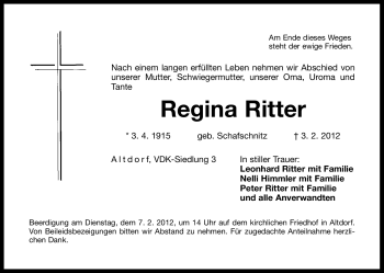 Traueranzeige von Regina Ritter von Der Bote