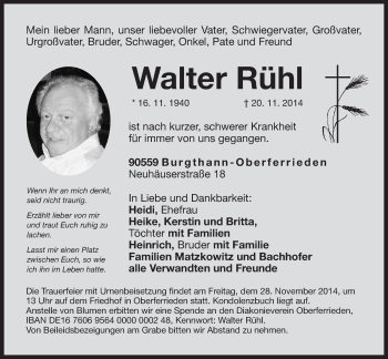 Traueranzeige von Walter Rühl von Der Bote