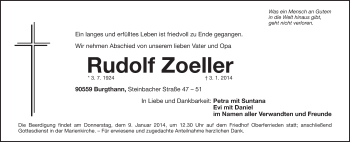 Traueranzeige von Rudolf Zoeller von Der Bote
