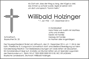 Traueranzeige von Willibald Holzinger von Pegnitz-Zeitung