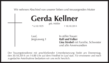 Traueranzeige von Gerda Kellner von Pegnitz-Zeitung