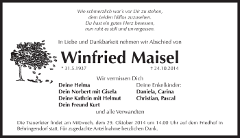 Traueranzeige von Winfried Maisel von Pegnitz-Zeitung