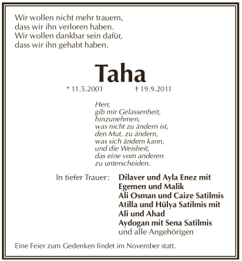 Traueranzeige von Taha Ali-Can Enez von Pegnitz-Zeitung