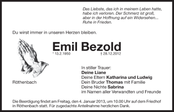 Traueranzeige von Emil Bezold von Pegnitz-Zeitung