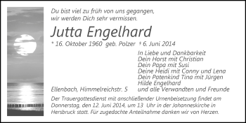 Traueranzeige von Jutta Engelhard von Pegnitz-Zeitung