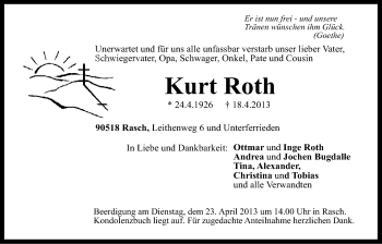 Traueranzeige von Kurt Roth von Der Bote