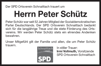 Traueranzeige von Peter Schütz von Pegnitz-Zeitung