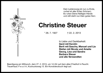 Traueranzeige von Christine Steuer von Der Bote