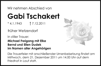 Traueranzeige von Gabi Tschakert von Pegnitz-Zeitung