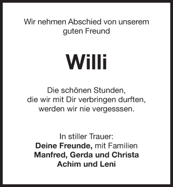 Traueranzeige von Willi  von Pegnitz-Zeitung