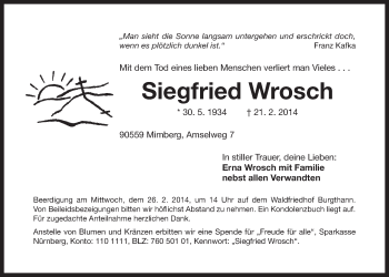 Traueranzeige von Siegfried Wrosch von Der Bote