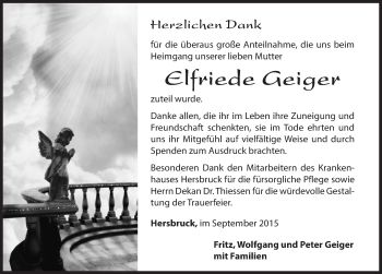 Traueranzeige von Elfriede Geiger von Hersbrucker Zeitung