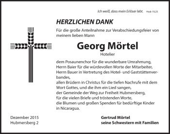 Traueranzeige von Georg Mörtel von Hersbrucker Zeitung