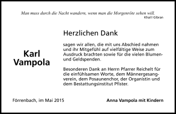 Traueranzeige von Karl Vampola von Hersbrucker Zeitung