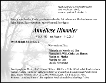 Traueranzeige von Anneliese Himmler von Der Bote