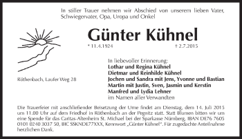 Traueranzeige von Günter Kühnel von Pegnitz-Zeitung