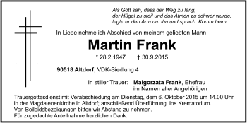 Traueranzeige von Martin Frank von Der Bote