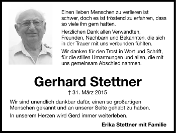 Traueranzeige von Gerhard Stettner von Hersbrucker Zeitung