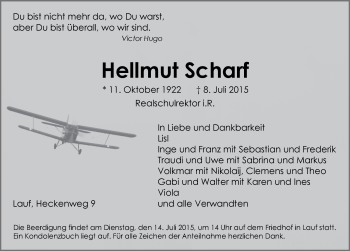 Traueranzeige von Hellmut Scharf von Pegnitz-Zeitung