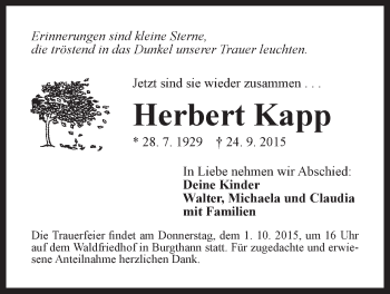 Traueranzeige von Herbert Kapp von Der Bote