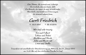 Traueranzeige von Gerti Friedrich von Pegnitz-Zeitung