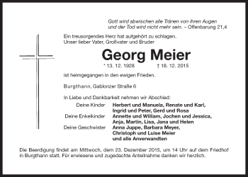 Traueranzeige von Georg Meier von Der Bote