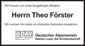 Traueranzeige von Theo Förster von Pegnitz-Zeitung