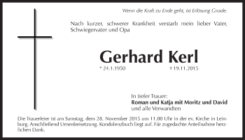 Traueranzeige von Gerhard Kerl von Pegnitz-Zeitung