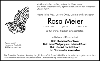 Traueranzeige von Rosa Meier von Hersbrucker Zeitung