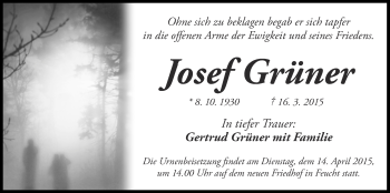 Traueranzeige von Josef Grüner von Der Bote