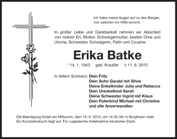 Traueranzeige von Erika Batke von Der Bote