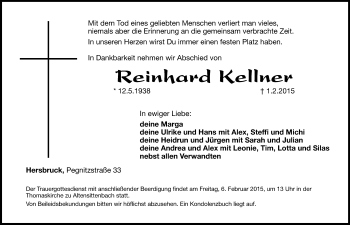 Traueranzeige von Reinhard Kellner von Hersbrucker Zeitung