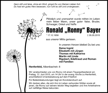Traueranzeige von Ronald Bayer von Hersbrucker Zeitung