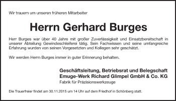 Traueranzeige von Gerhard Burges von Pegnitz-Zeitung