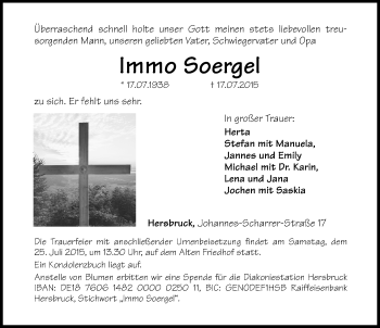 Traueranzeige von Immo Soergel von Hersbrucker Zeitung