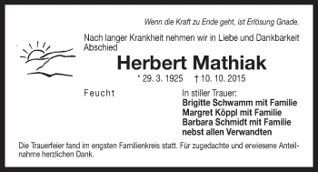 Traueranzeige von Herbert Mathiak von Der Bote