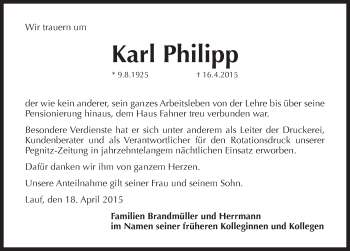 Traueranzeige von Karl Philipp von Pegnitz-Zeitung