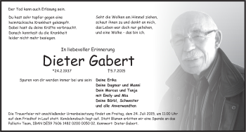 Traueranzeige von Dieter Gabert von Pegnitz-Zeitung