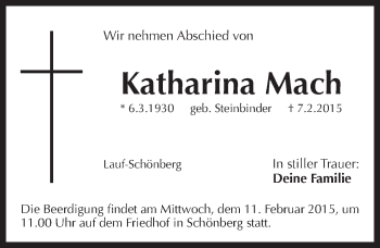 Traueranzeige von Katharina Mach von Pegnitz-Zeitung