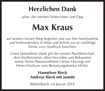 Traueranzeige von Max Kraus von Pegnitz-Zeitung