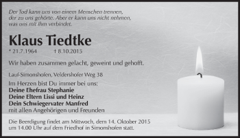 Traueranzeige von Klaus Tiedtke von Hersbrucker Zeitung