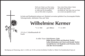 Traueranzeige von Wilhelmine Kermer von Der Bote