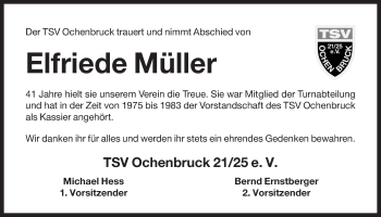 Traueranzeige von Elfriede Müller von Der Bote