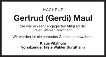 Traueranzeige von Gertrud Maul von Der Bote