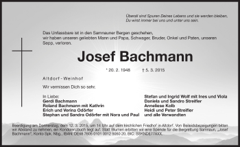 Traueranzeige von Josef Bachmann von Der Bote